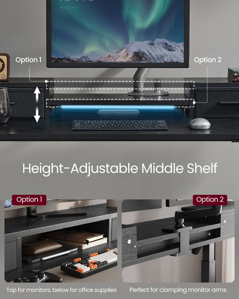 Electric Standing Desk With Drawers – Height Adjustable – Built-In Power Outlets