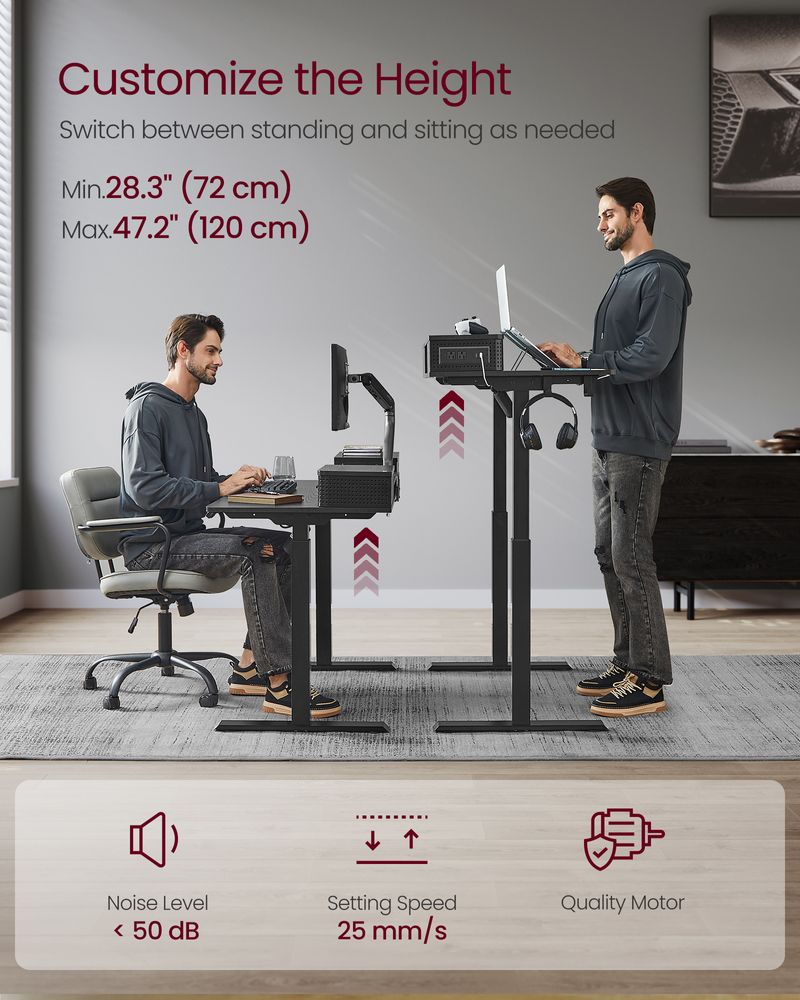 Electric Standing Desk With Drawers – Height Adjustable – Built-In Power Outlets