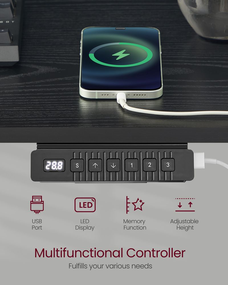 Electric Standing Desk With Drawers – Height Adjustable – Built-In Power Outlets