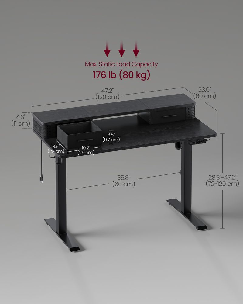 Electric Standing Desk With Drawers – Height Adjustable – Built-In Power Outlets