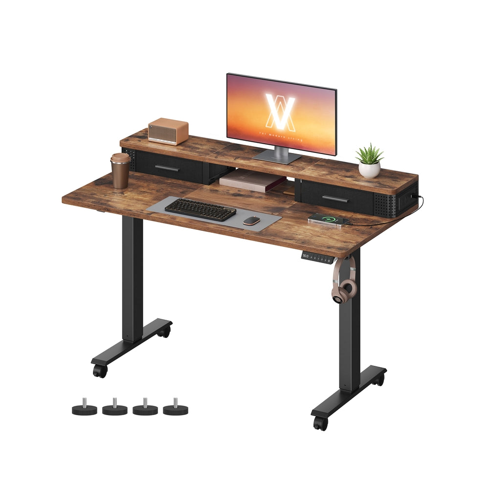 Electric Standing Desk With Drawers – Height Adjustable – Built-In Power Outlets