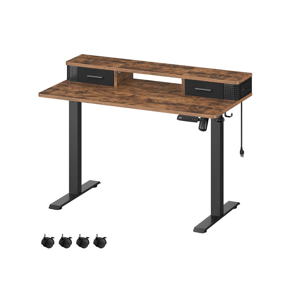 Electric Standing Desk With Drawers – Height Adjustable – Built-In Power Outlets