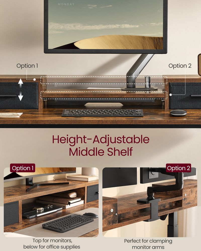 Electric Standing Desk With Drawers – Height Adjustable – Built-In Power Outlets