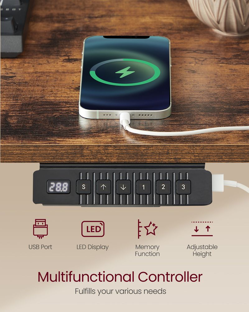 Electric Standing Desk With Drawers – Height Adjustable – Built-In Power Outlets