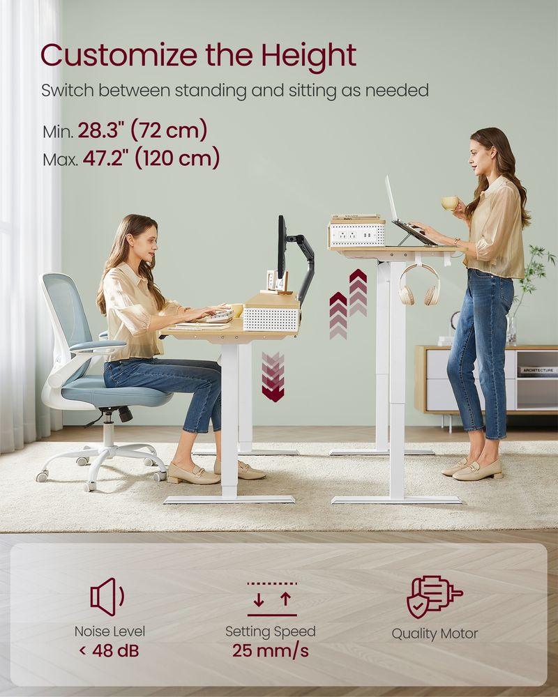 Electric Standing Desk With Drawers – Height Adjustable – Built-In Power Outlets