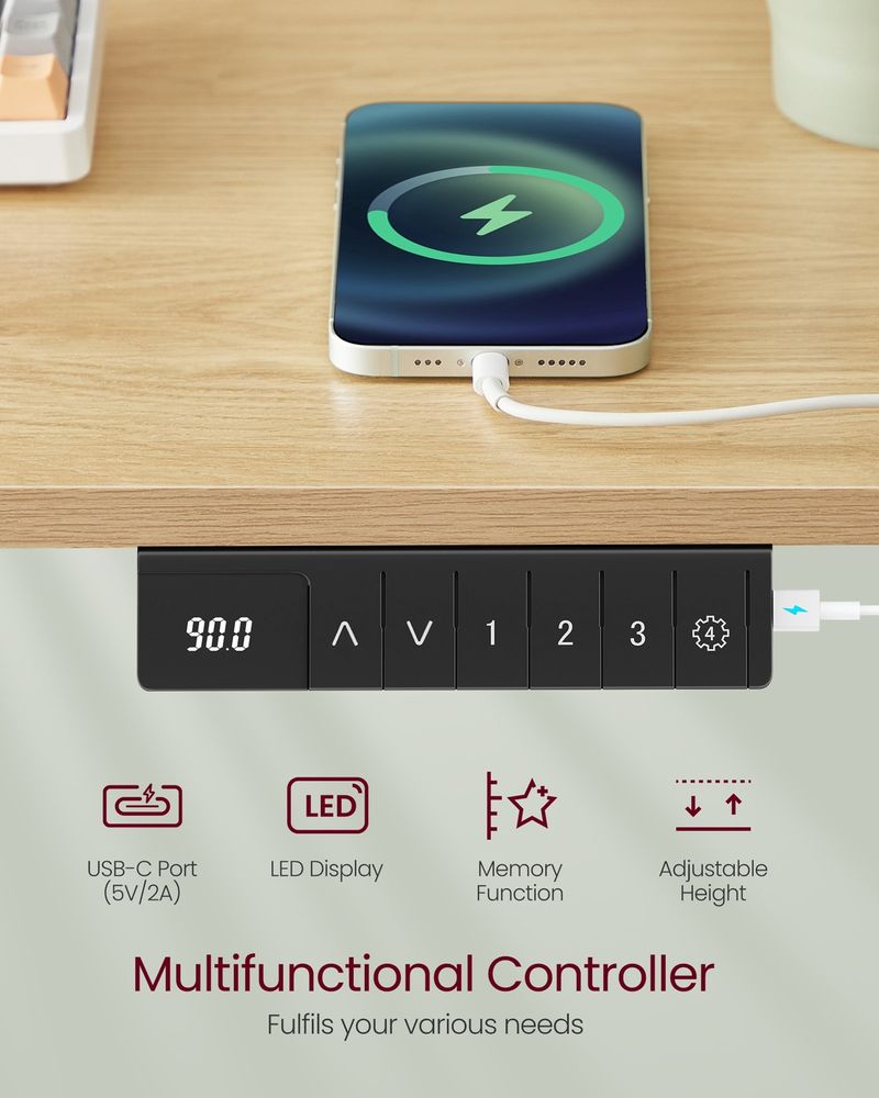 Electric Standing Desk With Drawers – Height Adjustable – Built-In Power Outlets