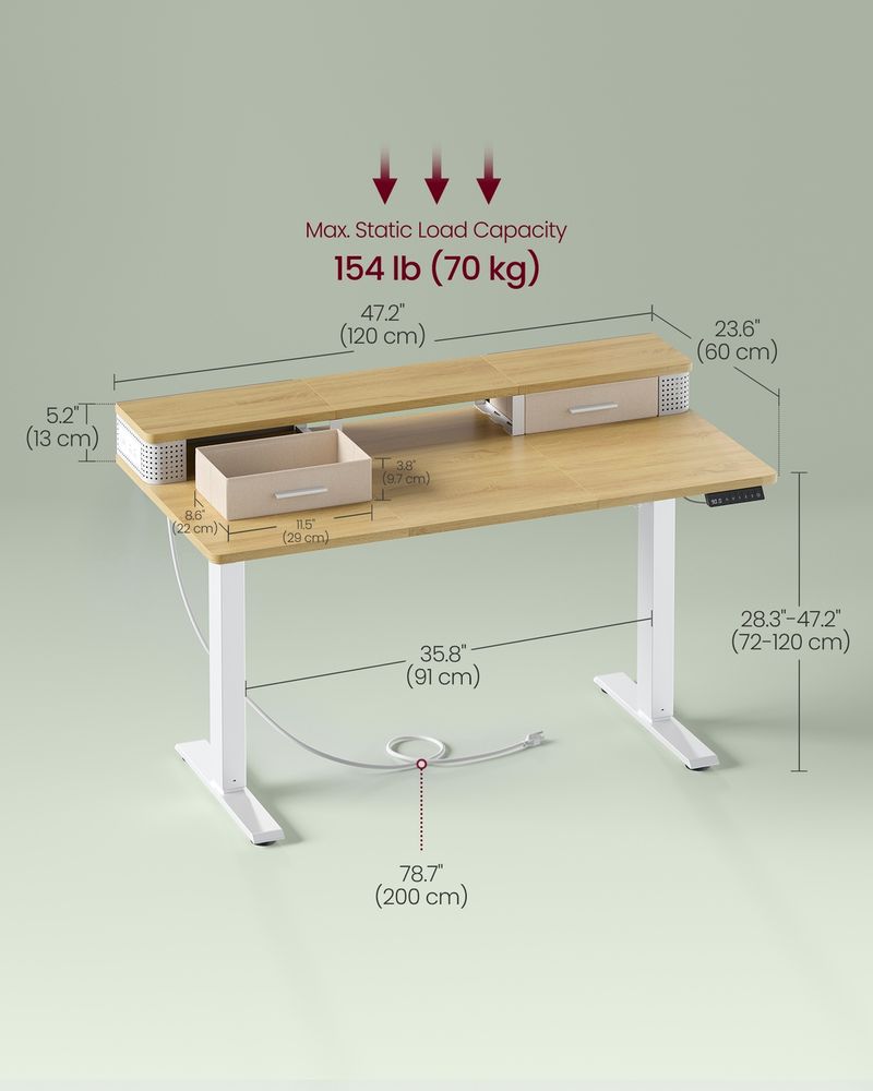 Electric Standing Desk With Drawers – Height Adjustable – Built-In Power Outlets