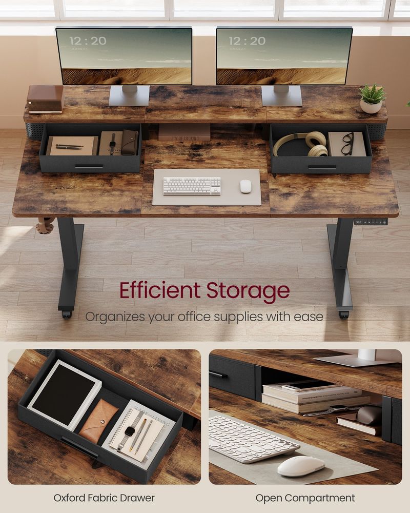 Electric Standing Desk With Drawers – Height Adjustable – Built-In Power Outlets