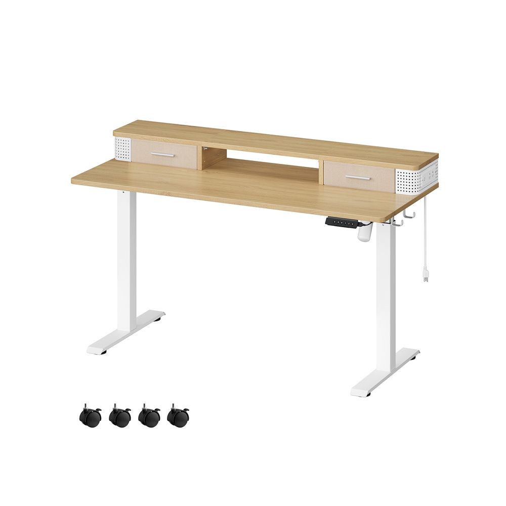 Electric Standing Desk With Drawers – Height Adjustable – Built-In Power Outlets