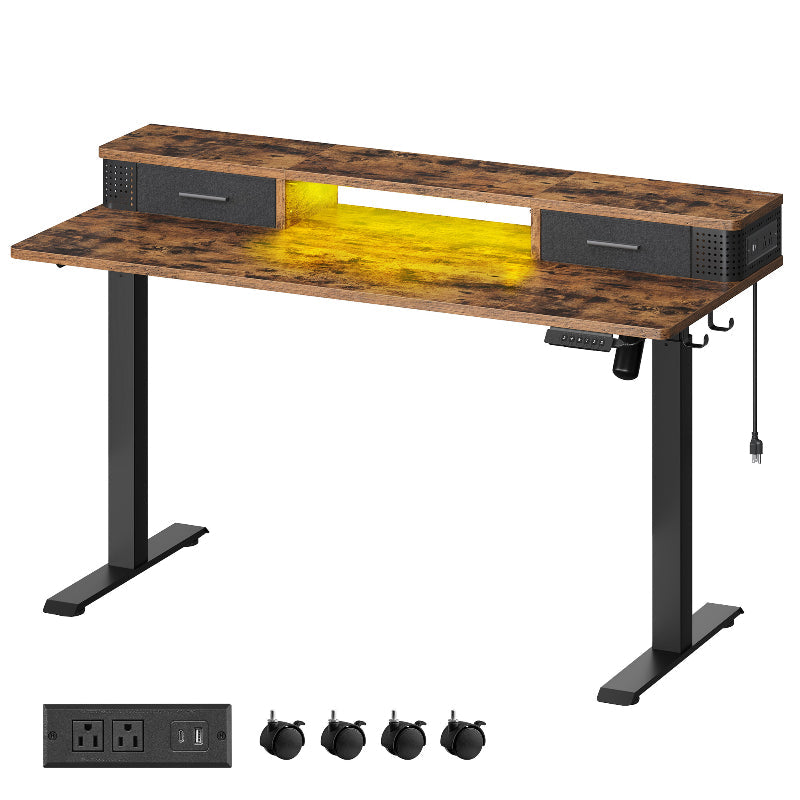 Electric Standing Desk With Drawers – Height Adjustable – Built-In Power Outlets