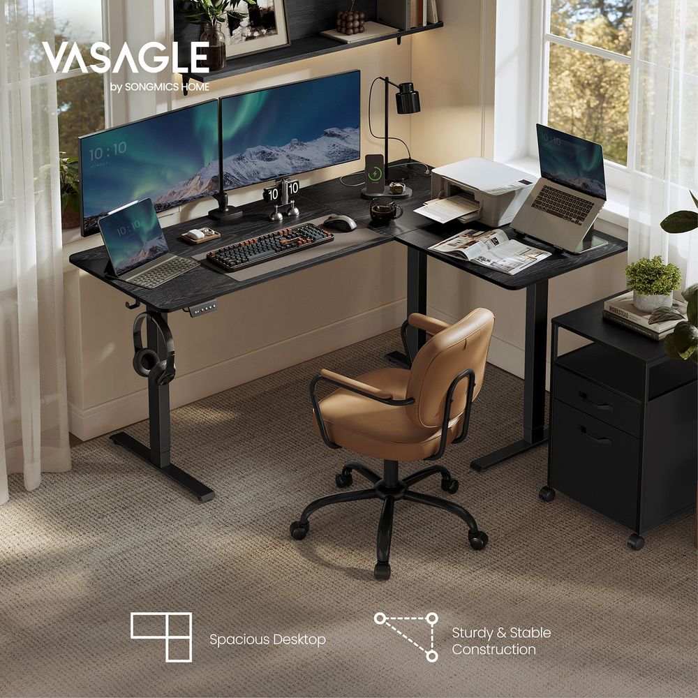 L-Shaped Electric Standing Desk – Height Adjustable – With Power Outlets
