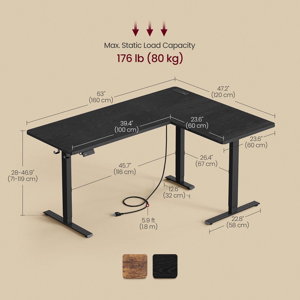 L-Shaped Electric Standing Desk – Height Adjustable – With Power Outlets