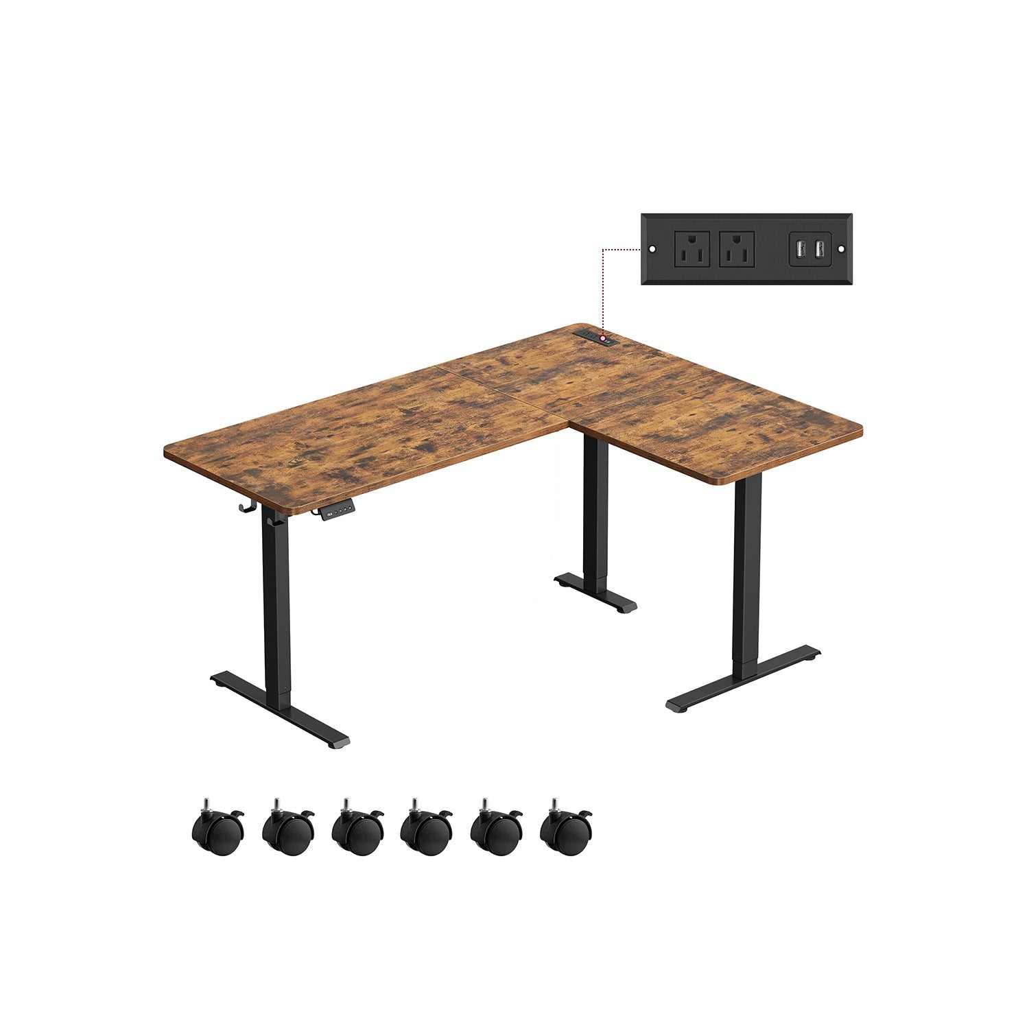 L-Shaped Electric Standing Desk – Height Adjustable – With Power Outlets