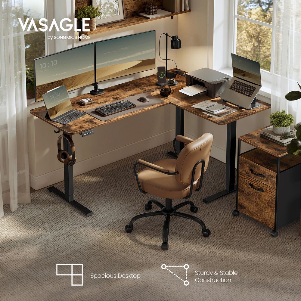 L-Shaped Electric Standing Desk – Height Adjustable – With Power Outlets