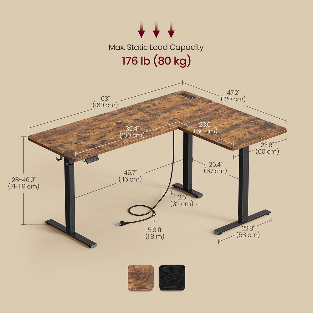 L-Shaped Electric Standing Desk – Height Adjustable – With Power Outlets