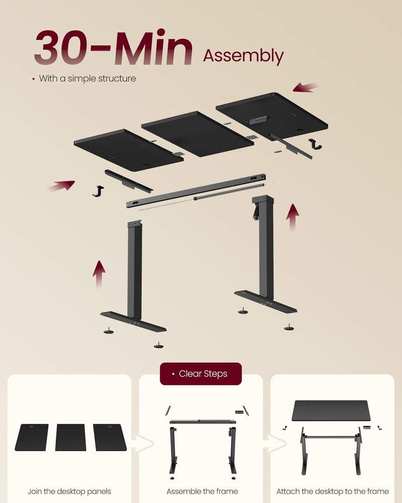 Standing Desk – Electric Height Adjustable – Memory Presets & Hooks