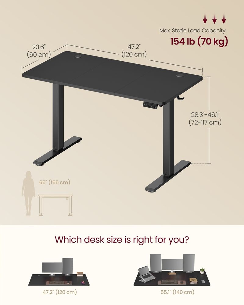 Standing Desk – Electric Height Adjustable – Memory Presets & Hooks