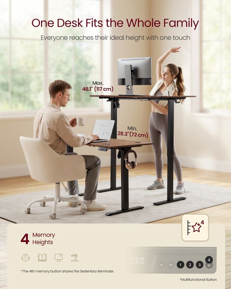 Standing Desk – Electric Height Adjustable – Memory Presets & Hooks