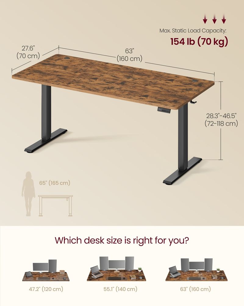 Standing Desk – Electric Height Adjustable – Memory Presets & Hooks