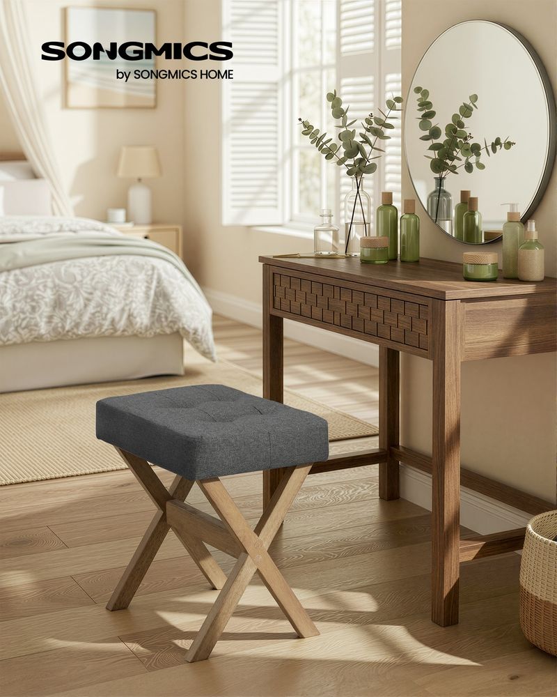 Makeup Stool – Padded Seat & Foot Rest – Vanity Seating Stool