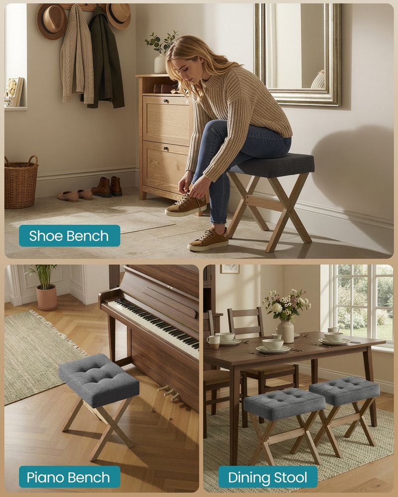 Makeup Stool – Padded Seat & Foot Rest – Vanity Seating Stool
