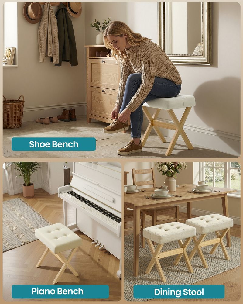 Makeup Stool – Padded Seat & Foot Rest – Vanity Seating Stool