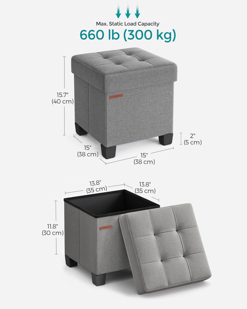 Small Storage Ottoman Footrest - With Legs - Folding Design
