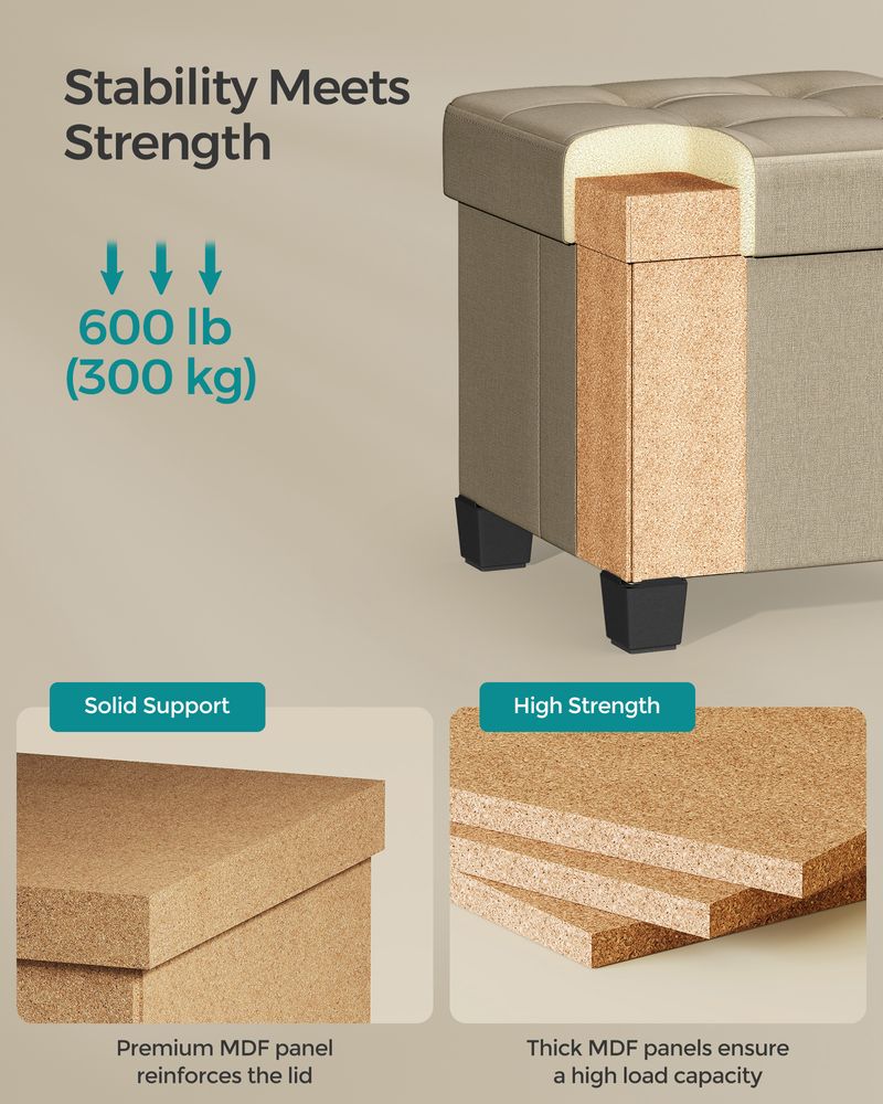 Small Storage Ottoman Footrest - With Legs - Folding Design