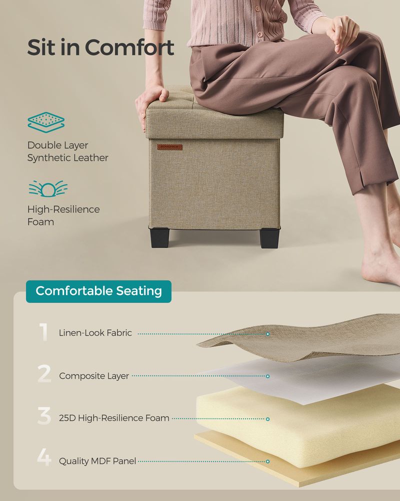 Small Storage Ottoman Footrest - With Legs - Folding Design