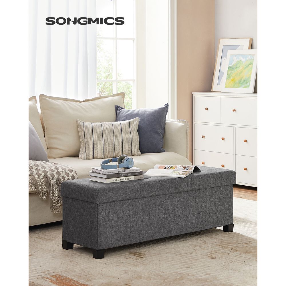 Storage Ottoman Bench - 43.3 Inch - Linen Look Seating