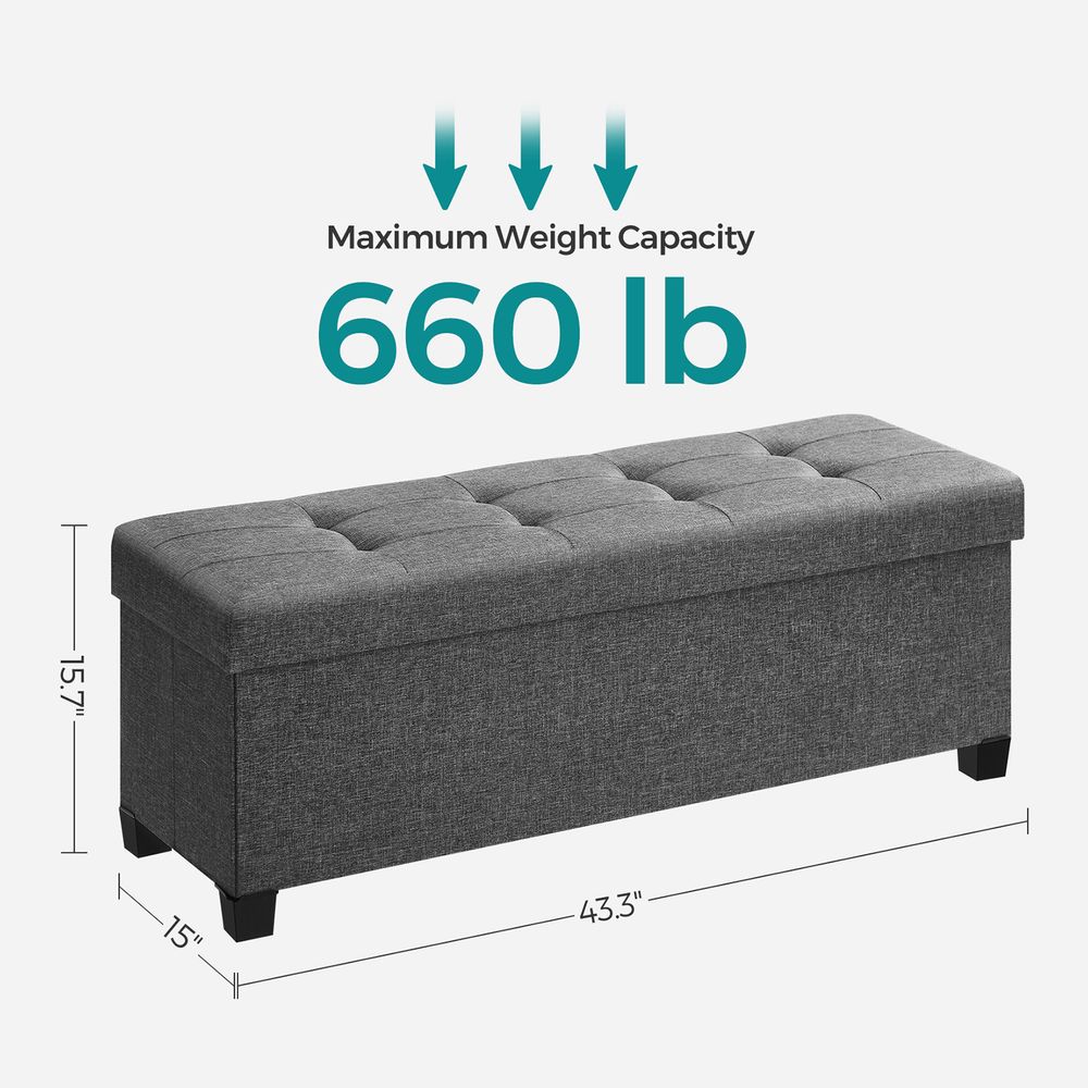 Storage Ottoman Bench - 43.3 Inch - Linen Look Seating