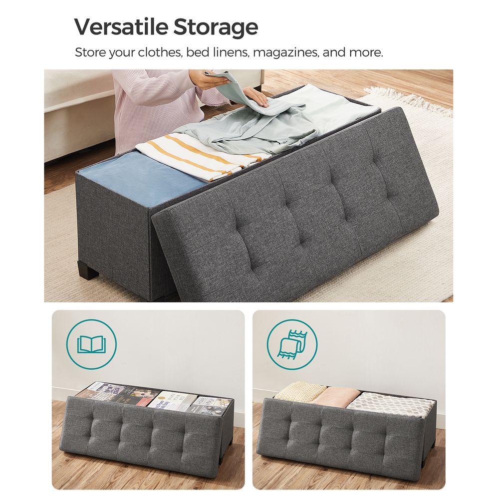 Storage Ottoman Bench - 43.3 Inch - Linen Look Seating
