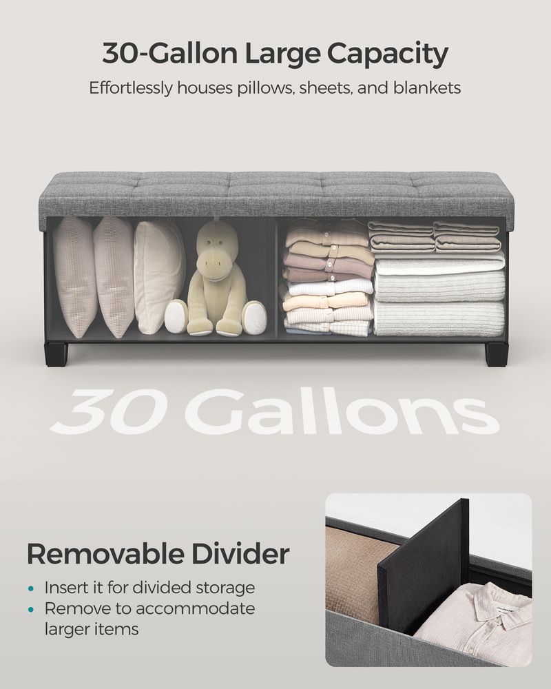Storage Ottoman Bench - 43.3 Inch - Linen Look Seating