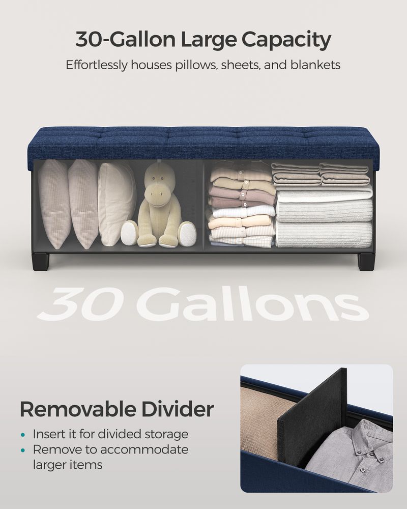 Storage Ottoman Bench - 43.3 Inch - Linen Look Seating