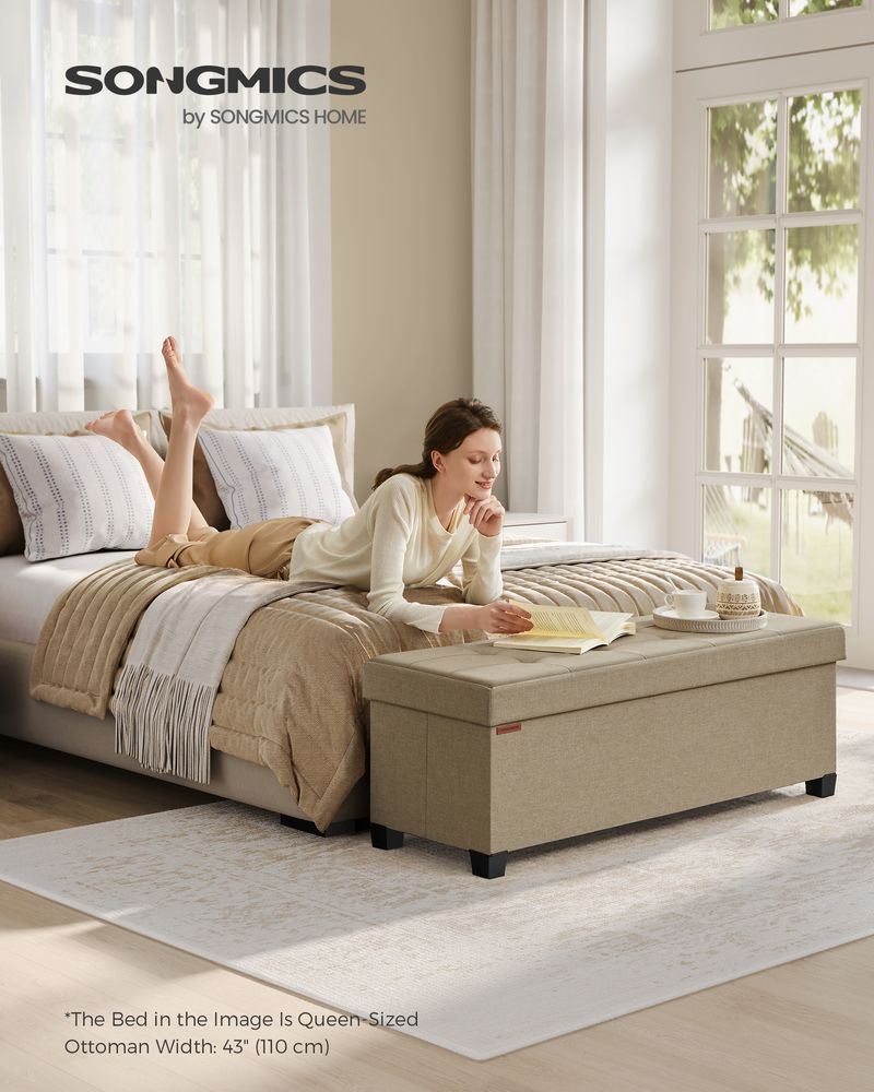 Storage Ottoman Bench - 43.3 Inch - Linen Look Seating