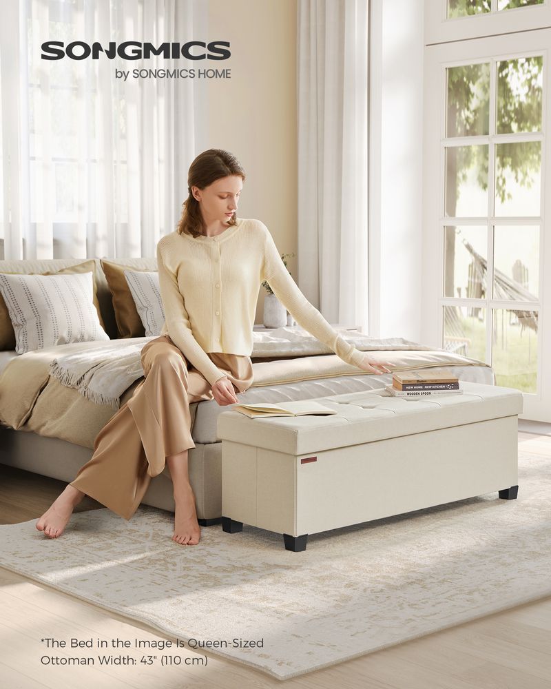 Storage Ottoman Bench - 43.3 Inch - Linen Look Seating