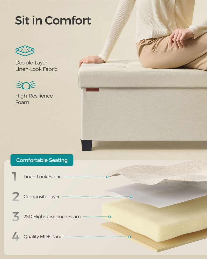 Storage Ottoman Bench - 43.3 Inch - Linen Look Seating