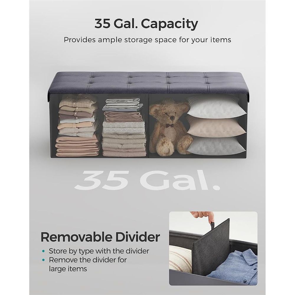 Storage Ottoman Bench - 30 & 43 Inch Folding - Padded Seating