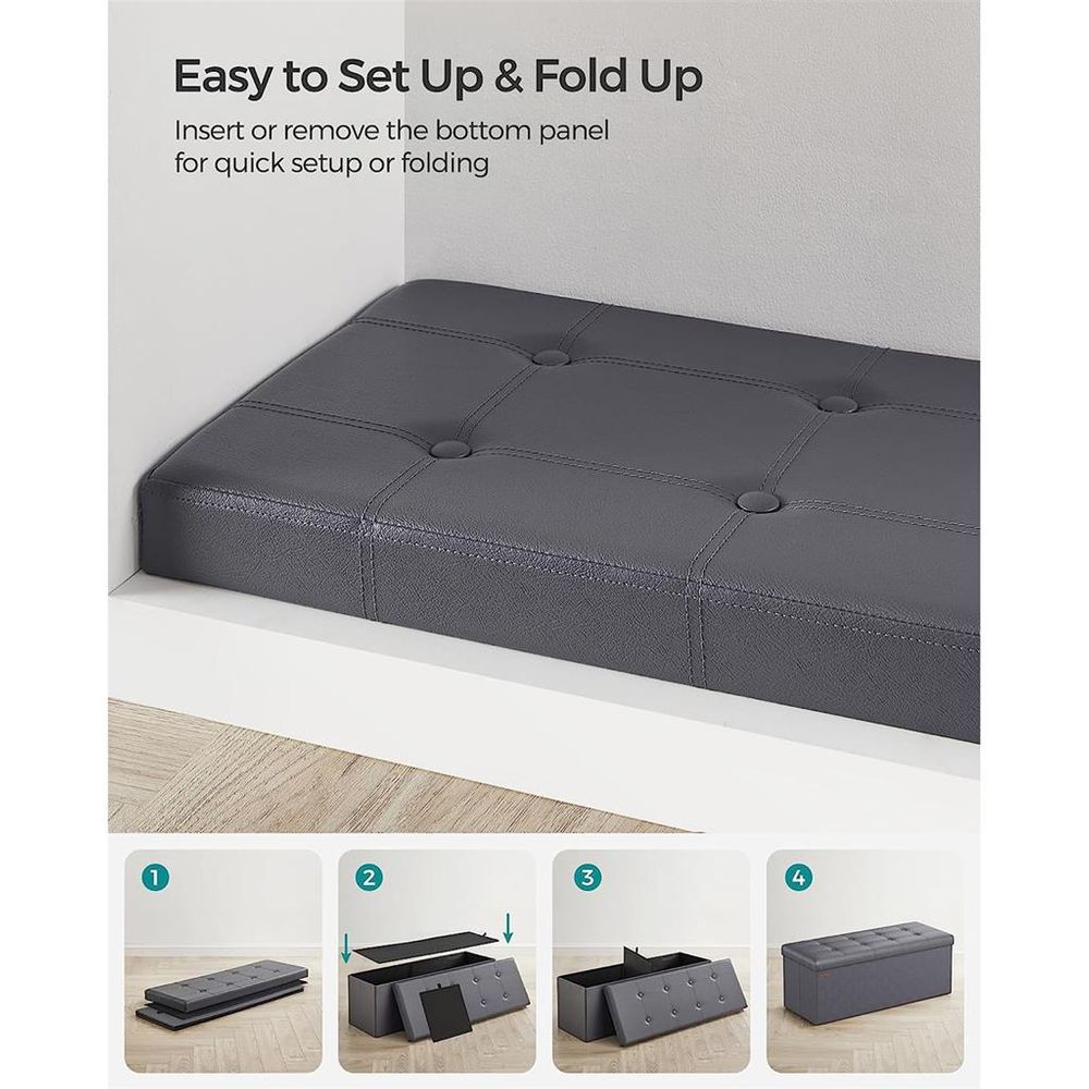 Storage Ottoman Bench - 30 & 43 Inch Folding - Padded Seating