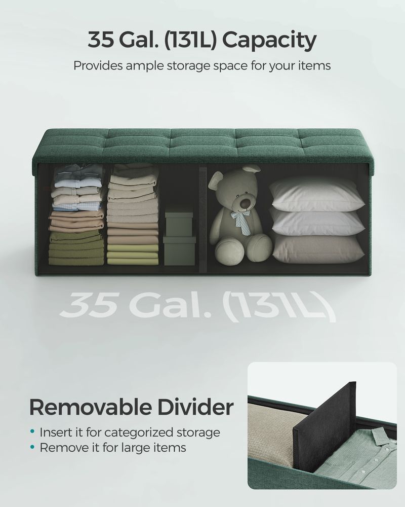 Folding Storage Ottoman Bench – Linen Fabric – 43 Inch Seating Box