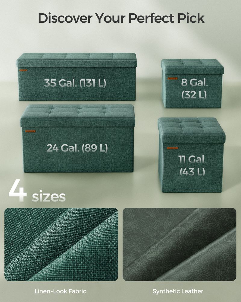 Storage Ottoman Bench - 43 Inch Folding - Linen Look