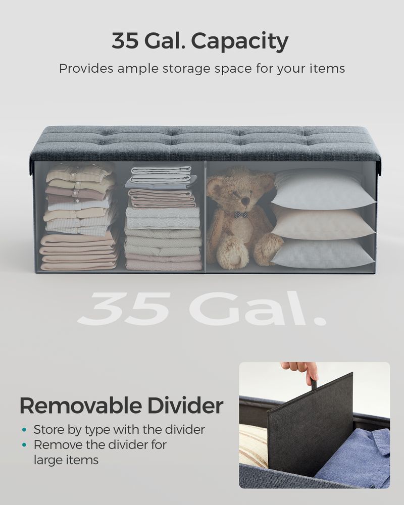 Folding Storage Ottoman Bench – Linen Fabric – 43 Inch Seating Box