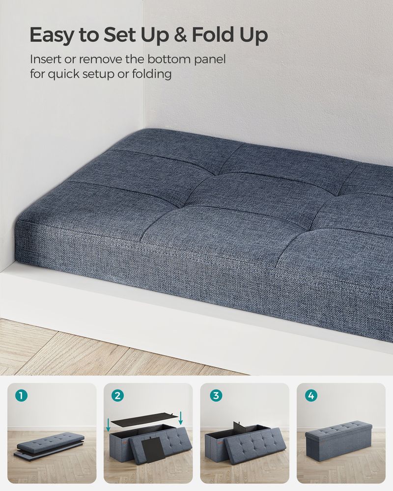 Folding Storage Ottoman Bench – Linen Fabric – 43 Inch Seating Box