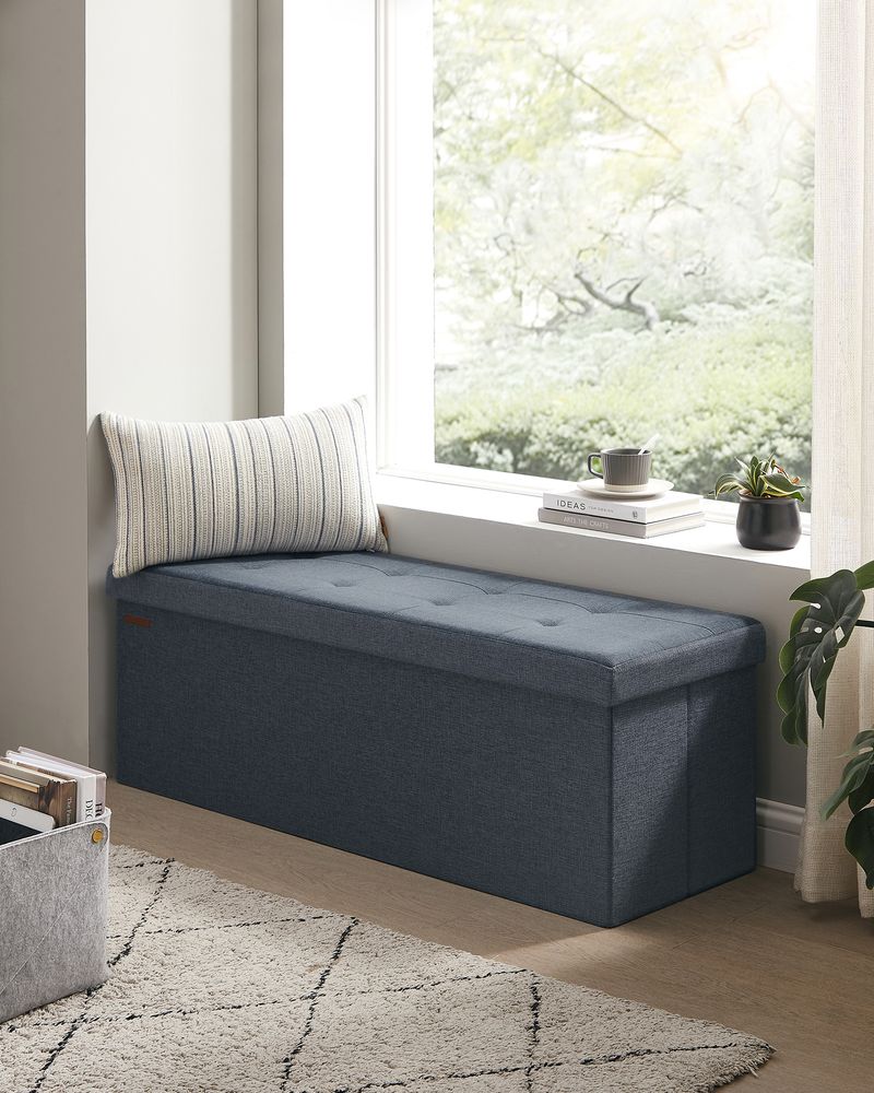Storage Ottoman Bench - 43 Inch Folding - Linen Look