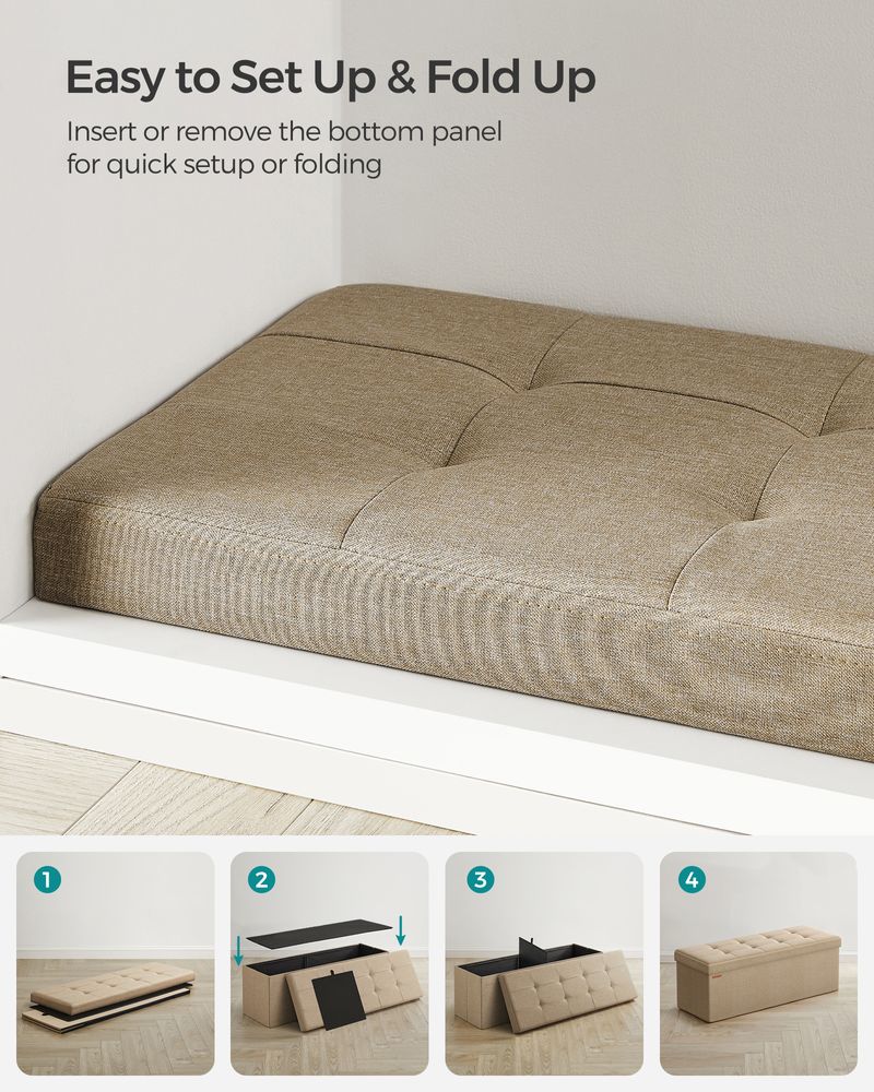 Storage Ottoman Bench - 43 Inch Folding - Linen Look