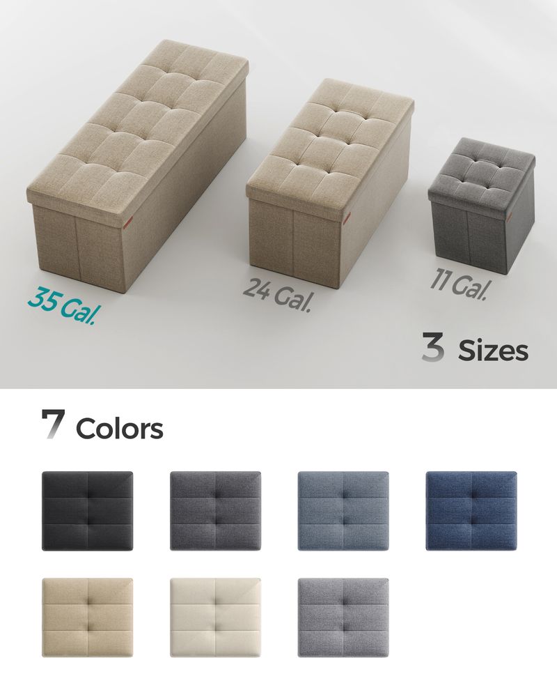 Storage Ottoman Bench - 43 Inch Folding - Linen Look