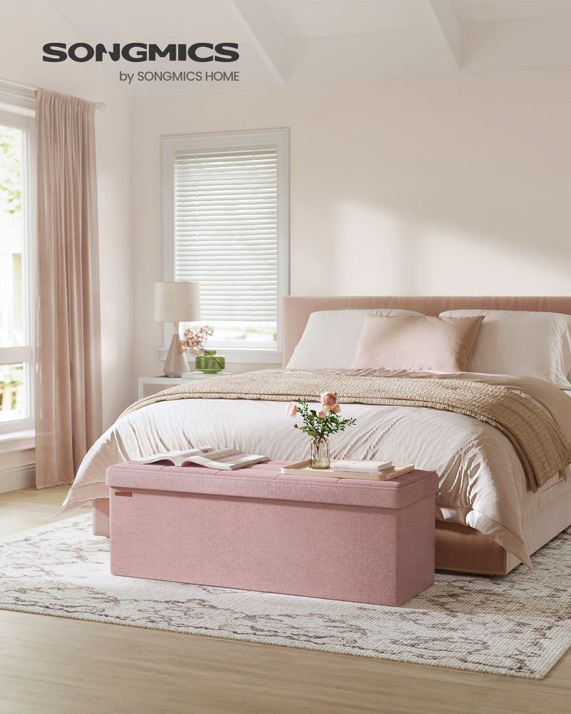 Storage Ottoman Bench - 43 Inch Folding - Linen Look