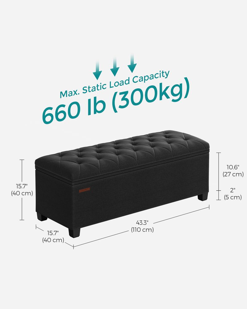 Storage Ottoman Bench With Legs - Large Capacity - 660 lb Load