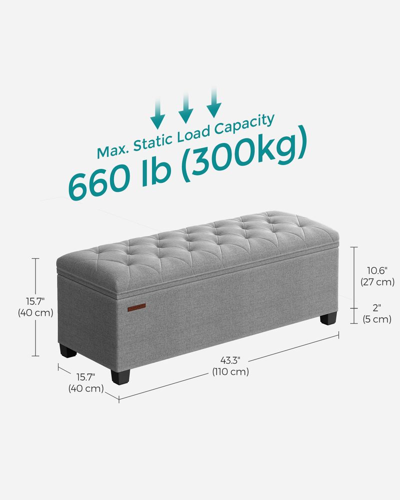 Storage Ottoman Bench With Legs - 660 lb Load - Large Capacity