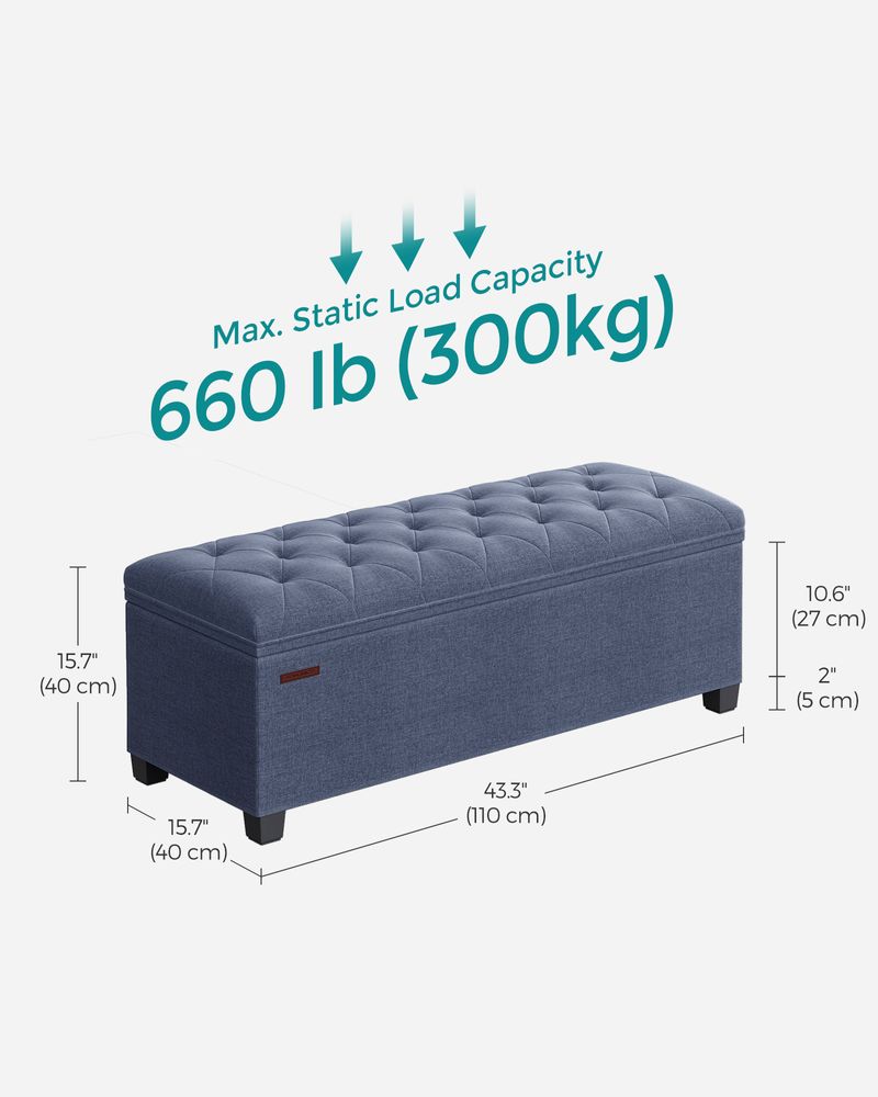 Storage Ottoman Bench With Legs - Large Capacity - 660 lb Load